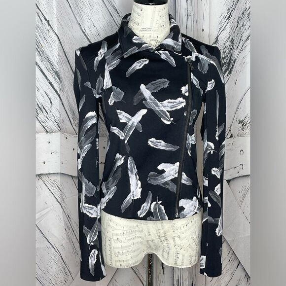 EXPRESS Feather Pattern Motorcycle Zipper Jacket S - Picture 4 of 7